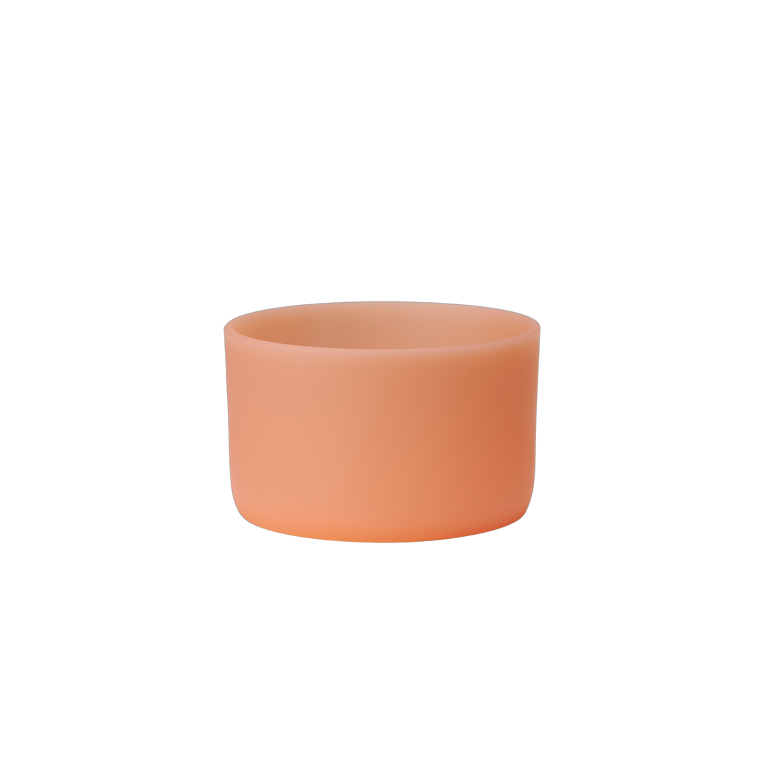 Owala Bottle Boot in translucent matte peach orange silicone, wide short cylindrical form for FreeSip Tumbler and Sway bottles