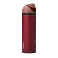 FreeSip 24oz Poinsettia; deep crimson red body with dusty rose flip cap, dark burgundy carry loop, and dark burgundy accent band on the lid