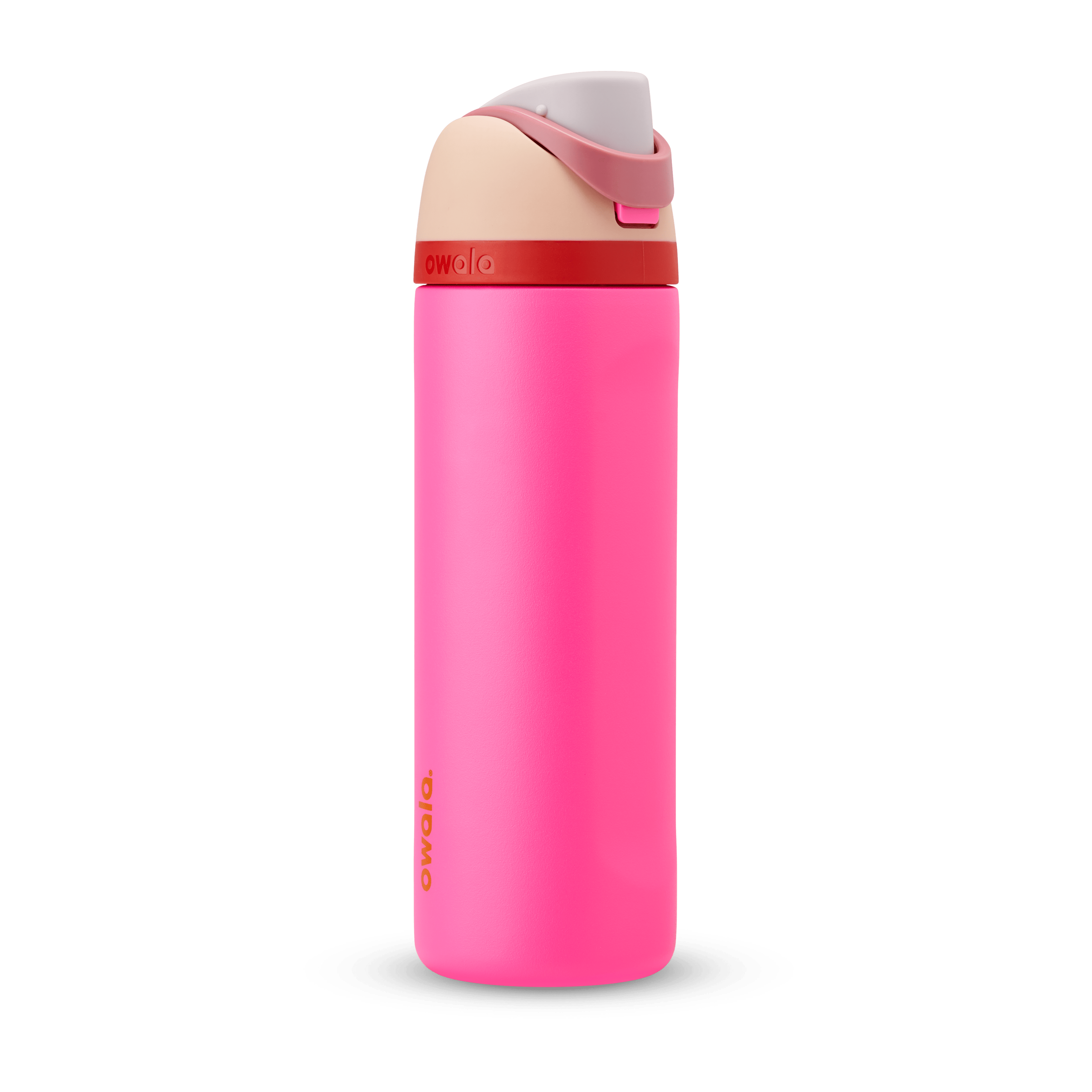 FreeSip 24oz water bottle, neon hot pink body with blush pink and dark rose color-block flip cap