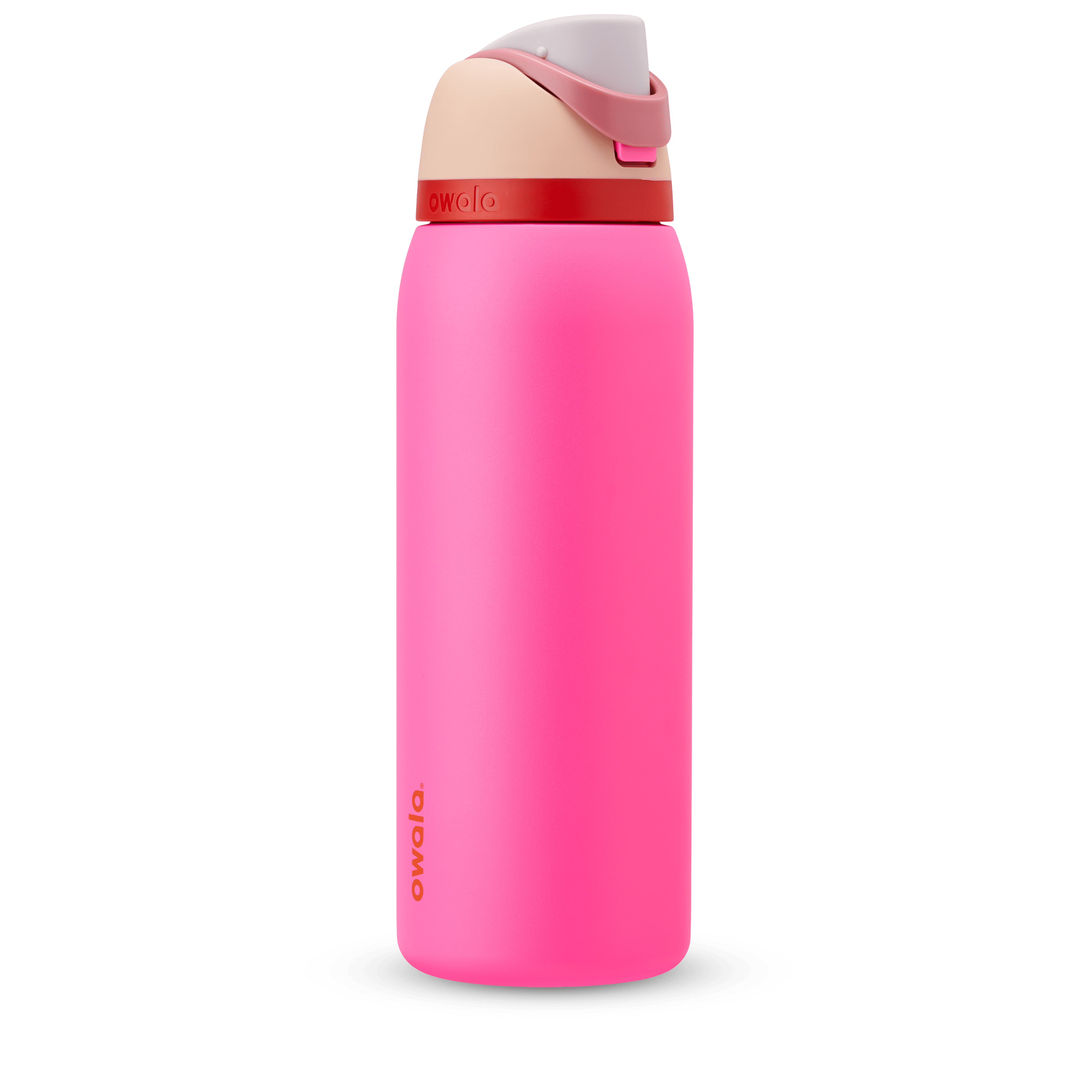 FreeSip 40oz water bottle, neon hot pink body with blush pink and dark rose color-block flip cap