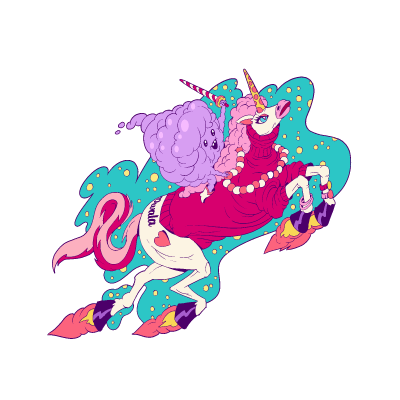Cotton Candy Riding A Unicorn sticker illustration