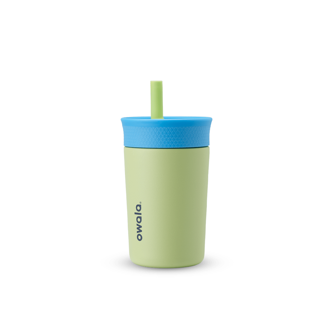 Kids' Tumbler 12oz in Turtley Awesome; lime green body with blue lid and matching green straw