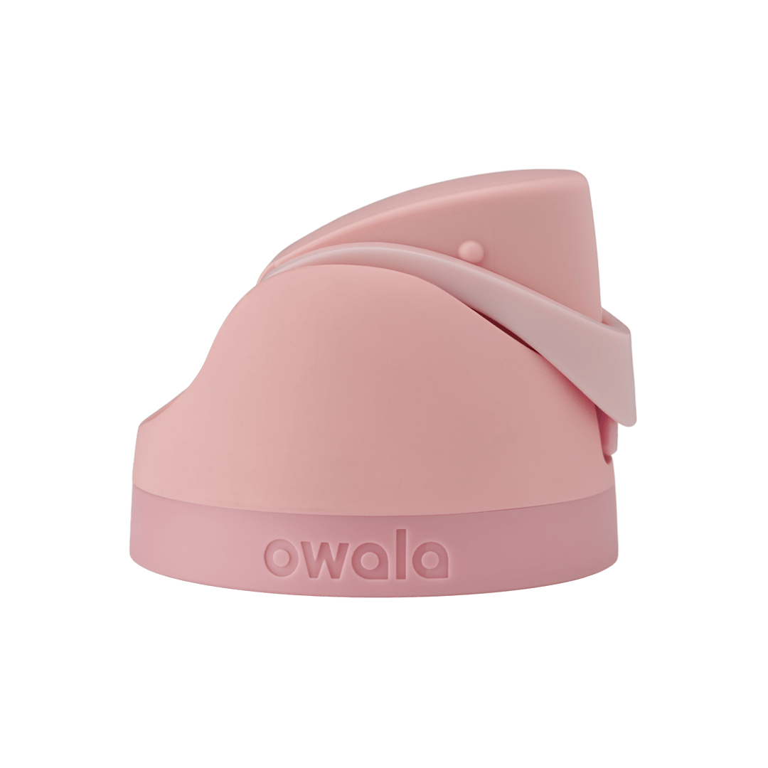 Owala FreeSip replacement lid in Rose Quartz, dusty pink body with matching pink flip cap and pale pink carry loop and base accent band