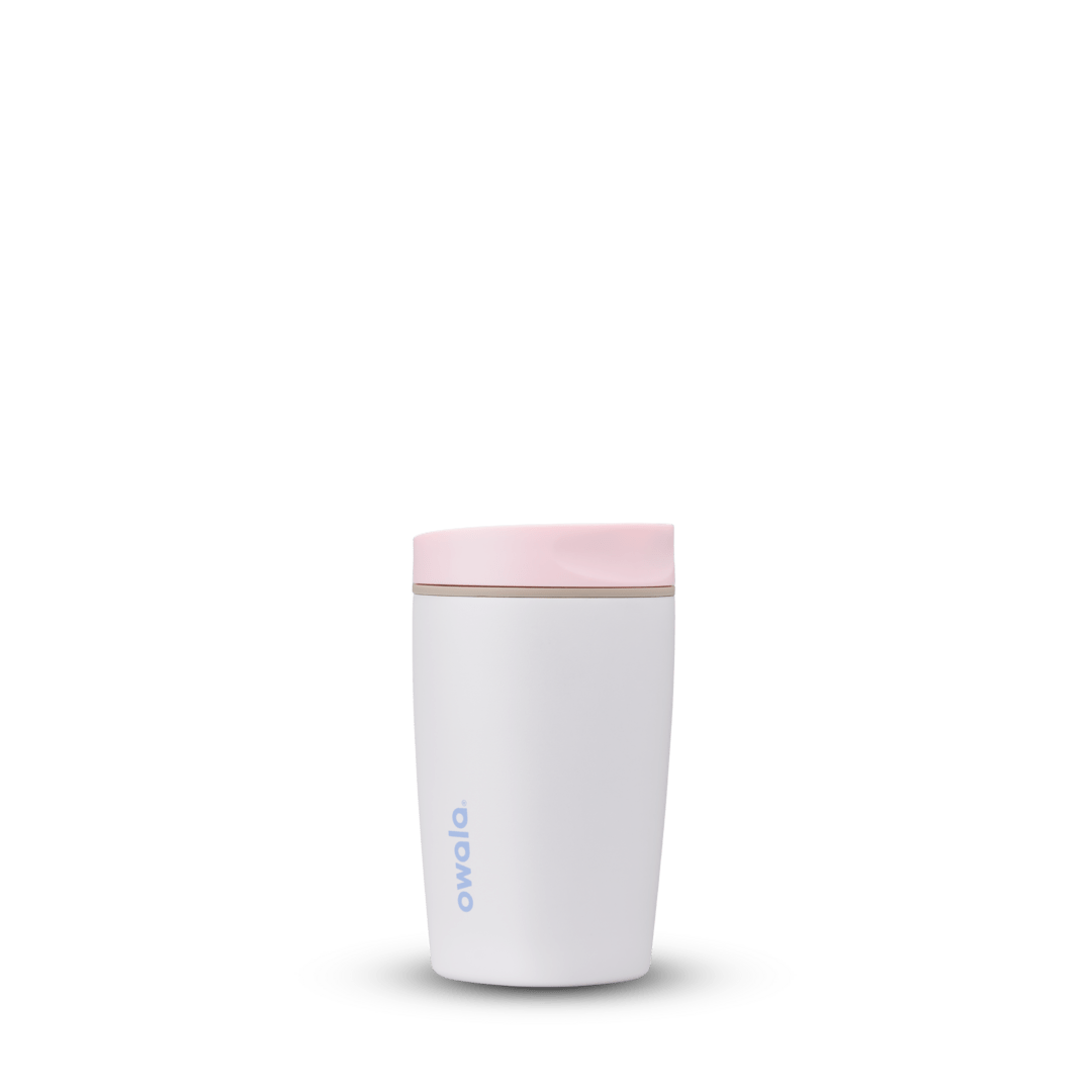 SmoothSip Slider 12oz in white with a soft pastel pink slide-lock lid