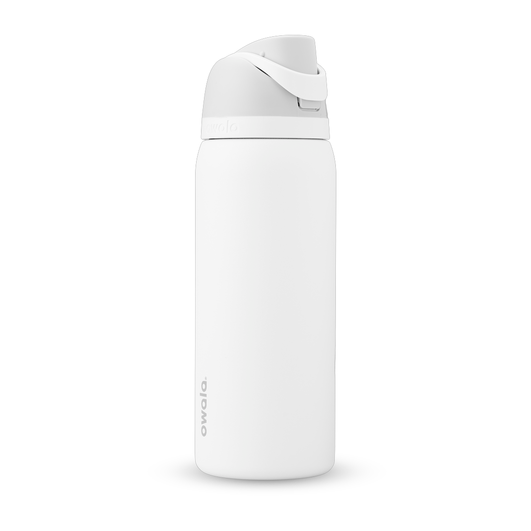 FreeSip 32oz in Shy Marshmallow, matte white insulated bottle with white flip cap and light grey carry loop