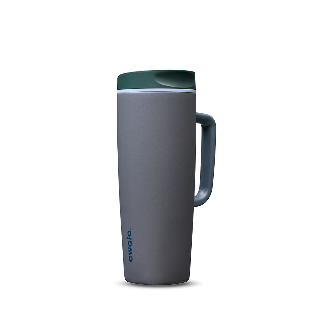 SmoothSip Slider with Handle 24oz in Off the Grid, slate gray body with forest green slider lid and gray handle