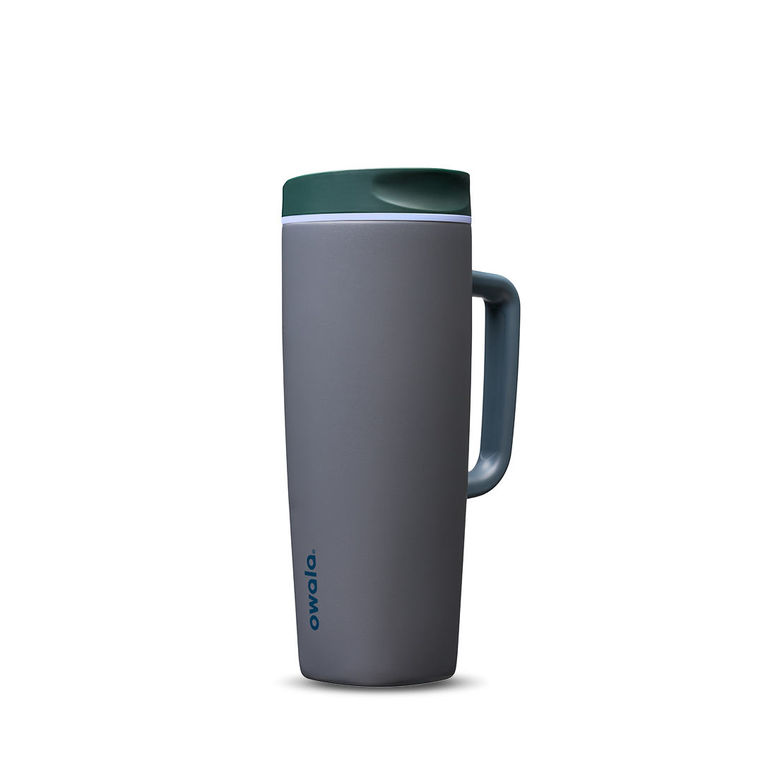 SmoothSip Slider with Handle 24oz in Off the Grid, slate gray body with forest green slider lid and gray handle