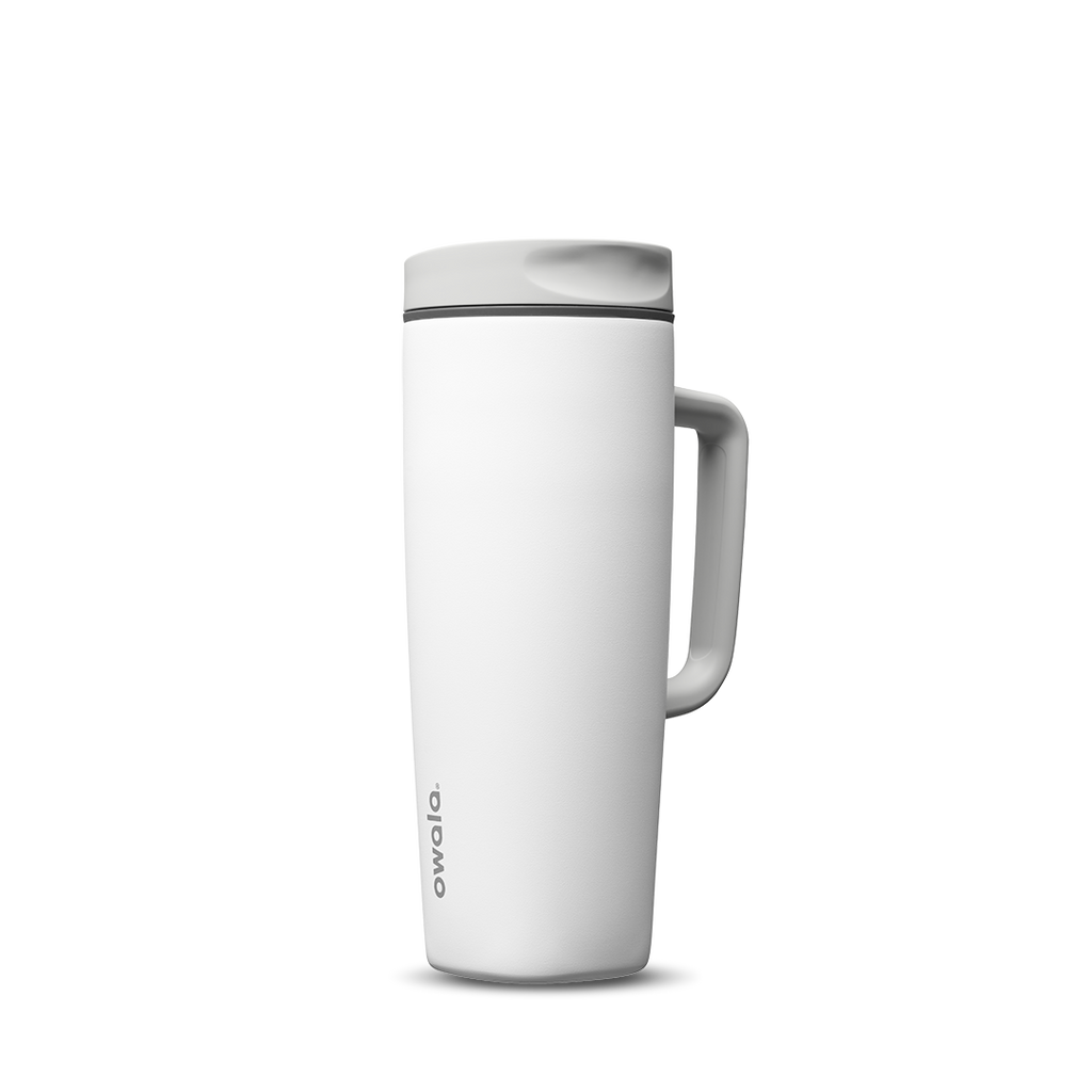 SmoothSip Slider with Handle 24oz in Shy Marshmallow, bright white body with light gray slider lid and white handle