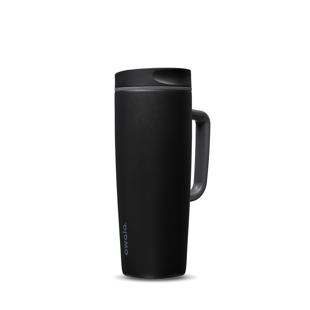 SmoothSip Slider with Handle 24oz in Very, Very Dark, matte black body with dark charcoal slider lid and black handle