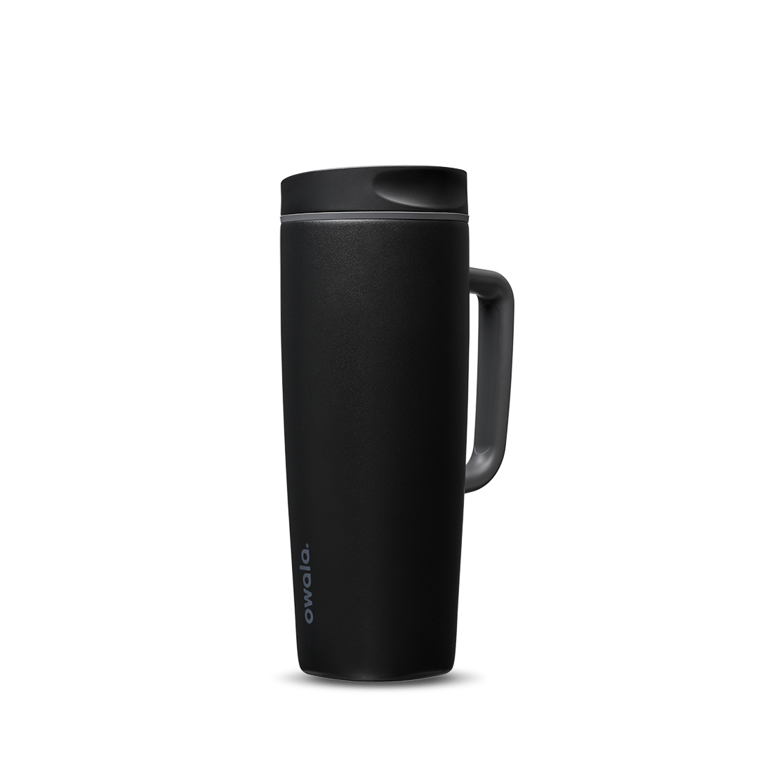 SmoothSip Slider with Handle 24oz in Very, Very Dark, matte black body with dark charcoal slider lid and black handle