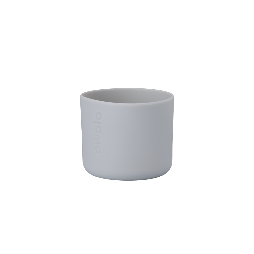 Owala Bottle Boot in soft light gray silicone with tonal Owala logo, short cylindrical form sized for 16oz Kids' FreeSip bottles