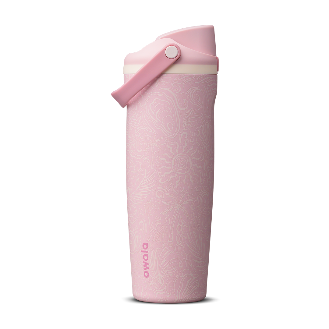 Owala Birthday Bash Coastal Bohemian 30oz FreeSip Sway bottle in soft rose pink
