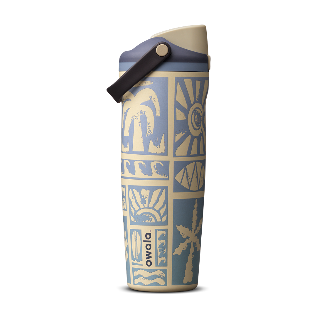 Owala Birthday Bash Vintage Surf 30oz FreeSip Sway bottle in dusty blue