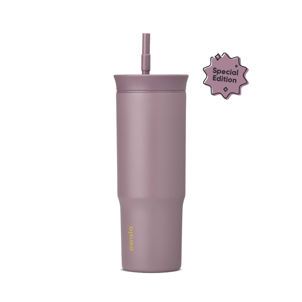 24oz Tumbler in Spring Revival; muted mauve-purple body with matching mauve lid and matching mauve straw