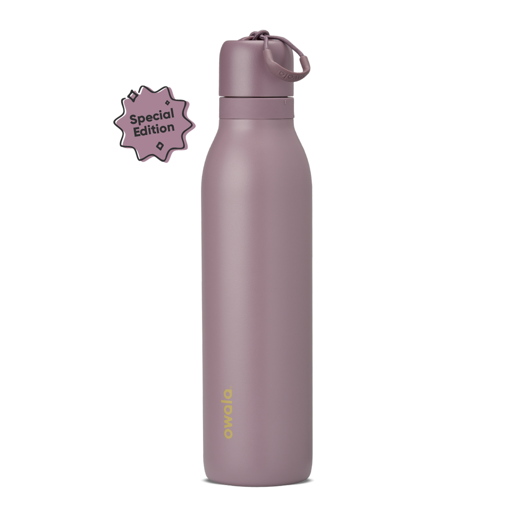 FreeSip Twist 24oz in Spring Revival, dusty mauve-lavender insulated water bottle with matching soft purple twist cap and purple carry loop