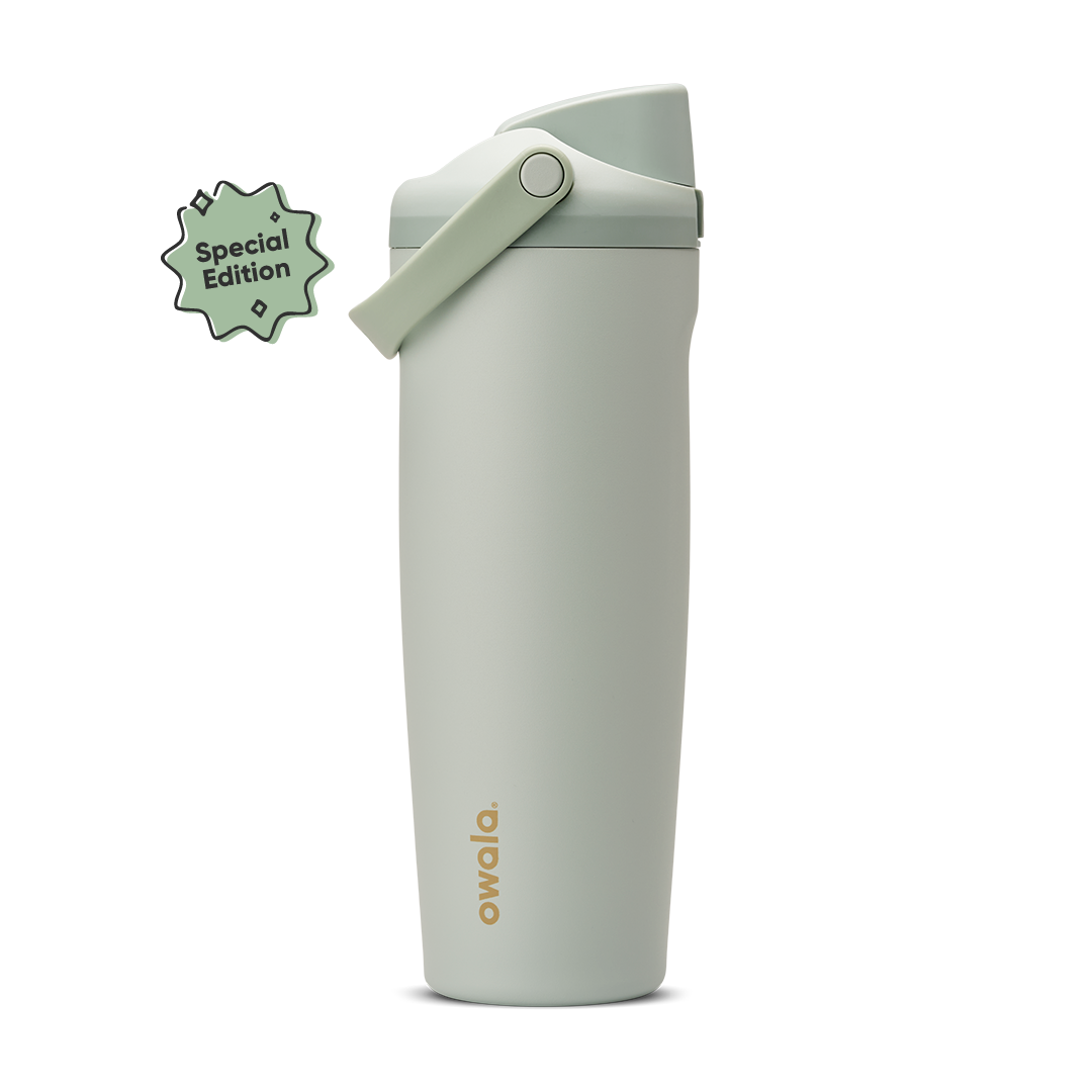 FreeSip Sway 30oz Summer Paradise; soft sage green body with matching sage flip cap and carry loop