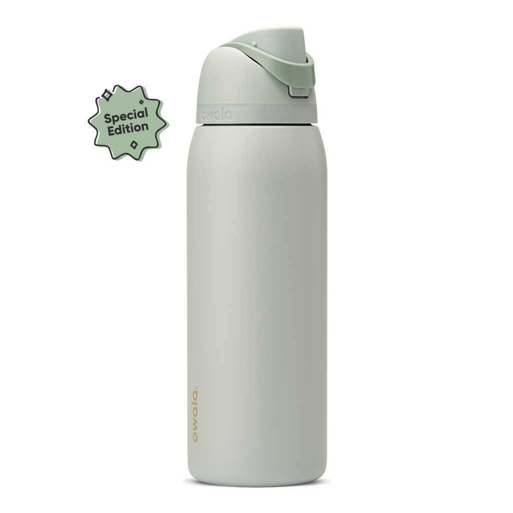 FreeSip 40oz Summer Paradise; soft sage green body with matching sage flip cap and carry loop