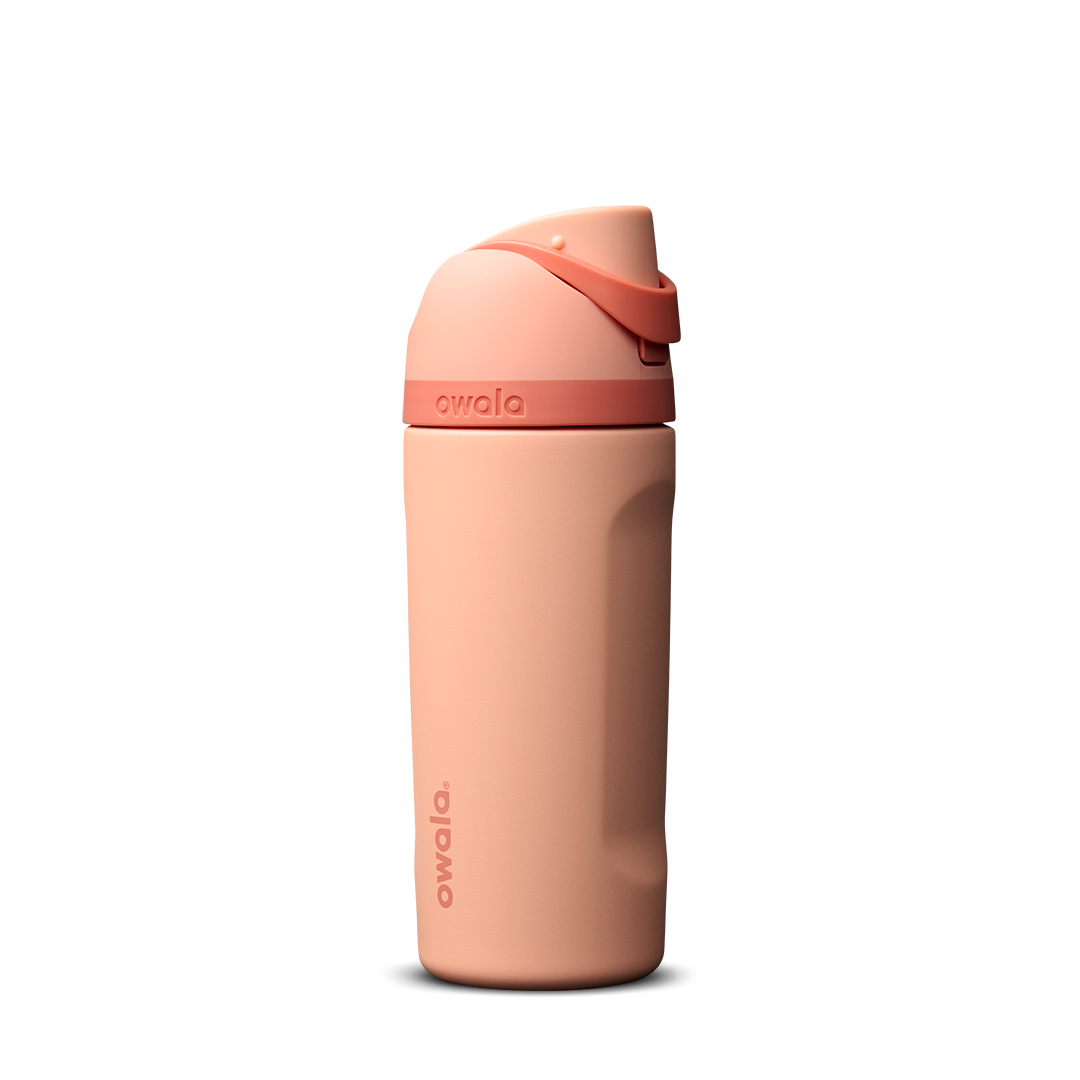 Kids FreeSip 16oz in Peach of Mind, warm salmon peach insulated bottle with deeper coral-peach flip cap and matching carry loop