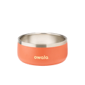 Pet Bowl 3-cup in Trailside Tricks; matte coral orange cup exterior with stainless steel interior rim and cream Owala logo on front
