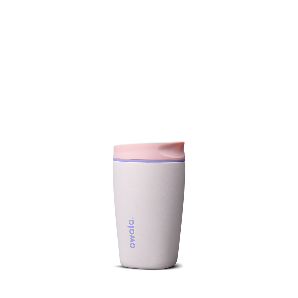 SmoothSip Slider 12oz in Candy Coated, pale lavender-white body with pink and lavender gradient slider lid and lavender accent ring