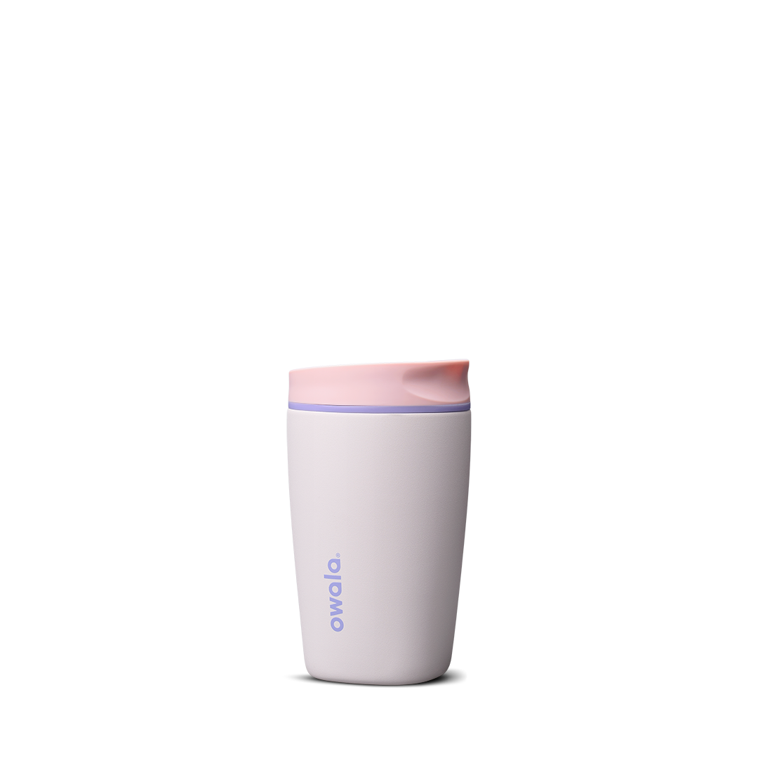 SmoothSip Slider 12oz in Candy Coated, pale lavender-white body with pink and lavender gradient slider lid and lavender accent ring