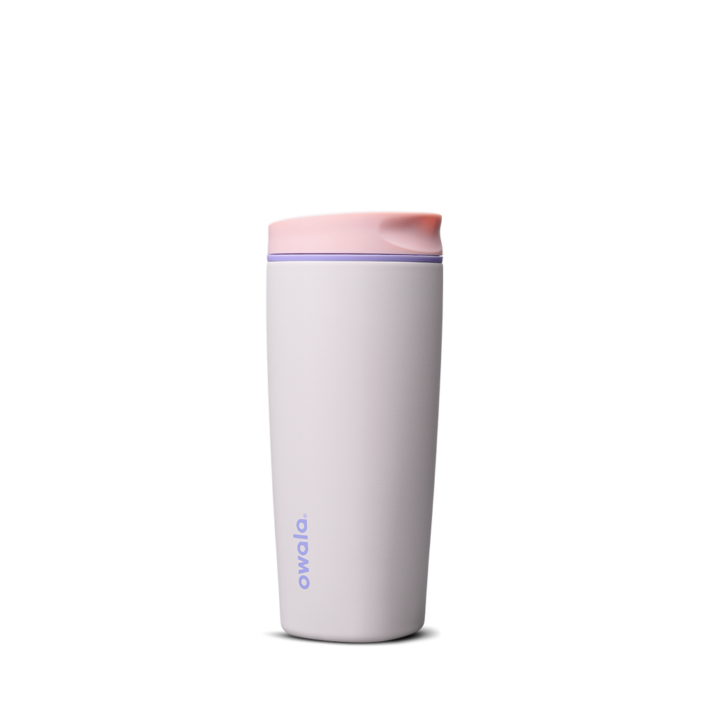 SmoothSip Slider 20oz in Candy Coated, pale lavender-white body with pink and lavender gradient slider lid and lavender accent ring