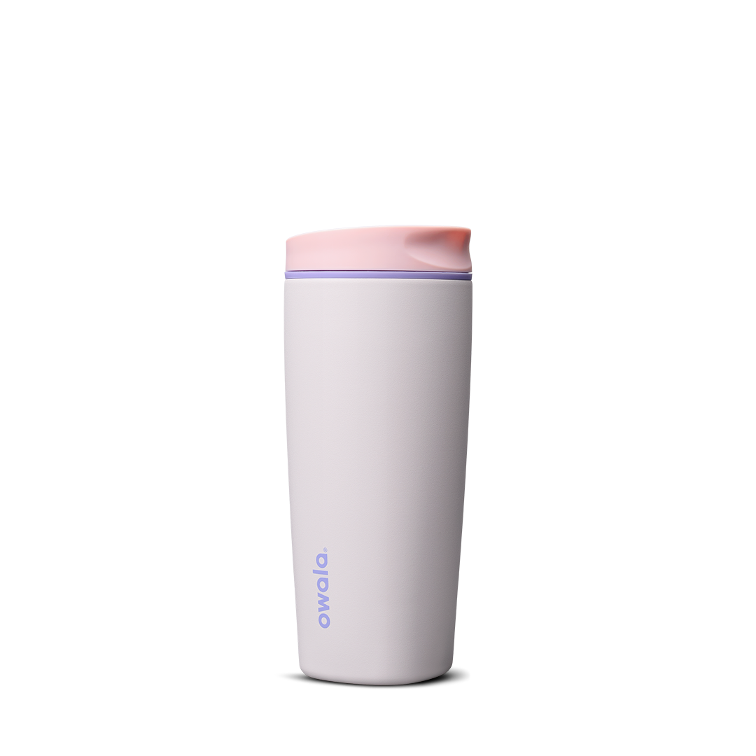 SmoothSip Slider 20oz in Candy Coated, pale lavender-white body with pink and lavender gradient slider lid and lavender accent ring