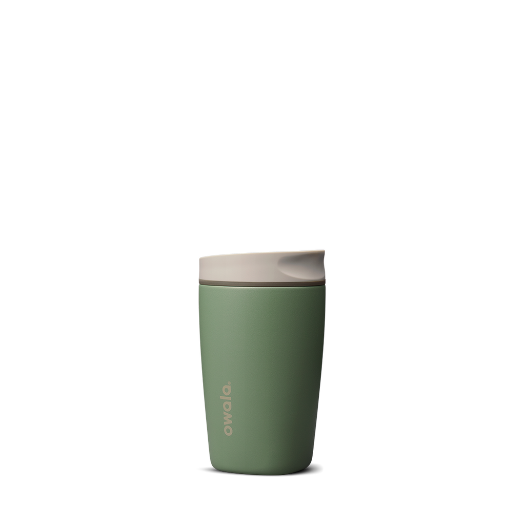 SmoothSip Slider 12oz in Green House, muted sage green body with cream slider lid