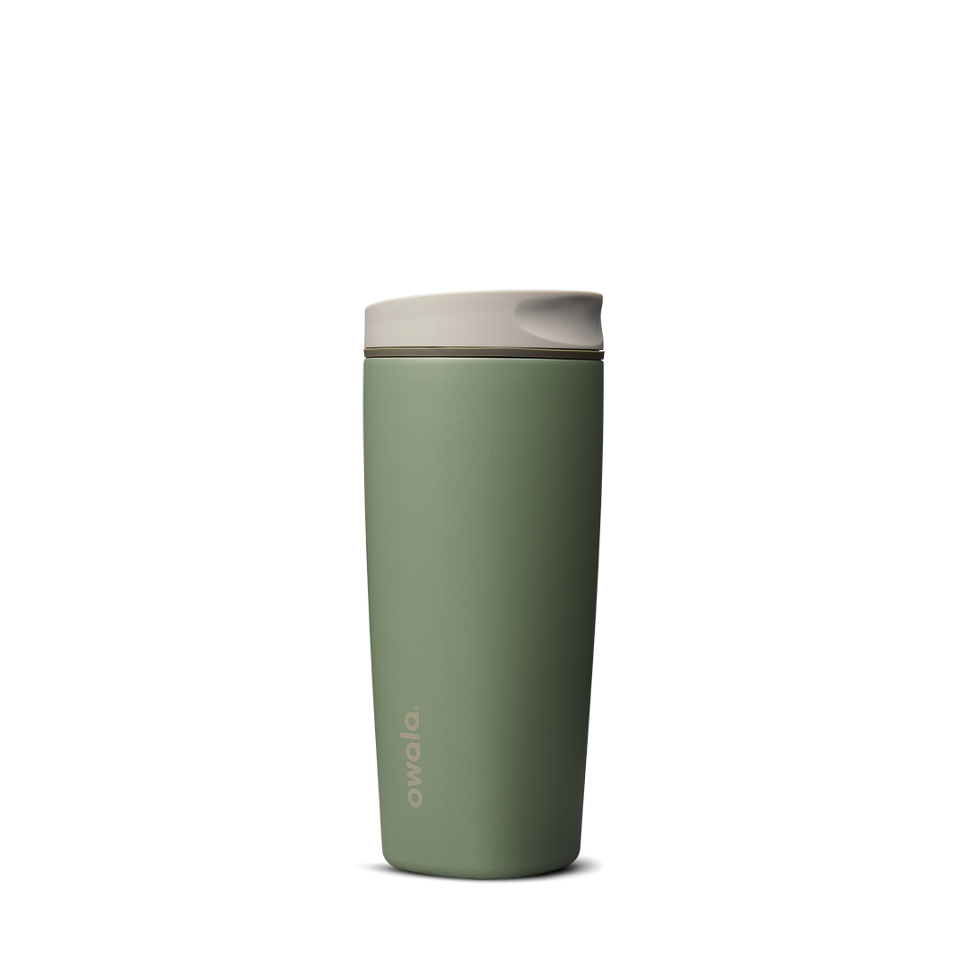 SmoothSip Slider 20oz in Green House, muted sage green body with cream slider lid