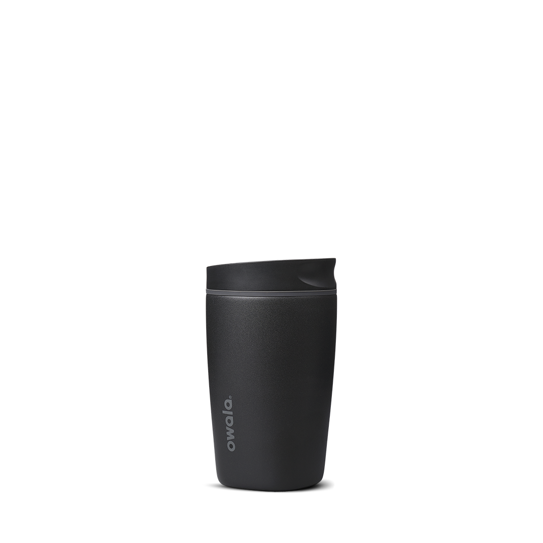 SmoothSip Slider 12oz in Very, Very Dark, matte black body with dark charcoal slider lid