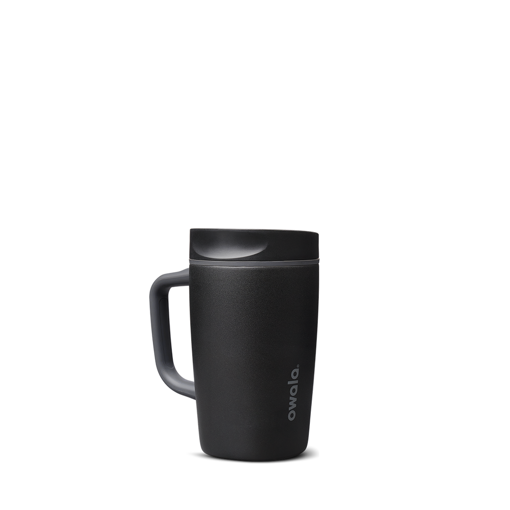 SmoothSip Slider with Handle 12oz in Very, Very Dark (Ceramic), matte black body with dark slider lid and black handle