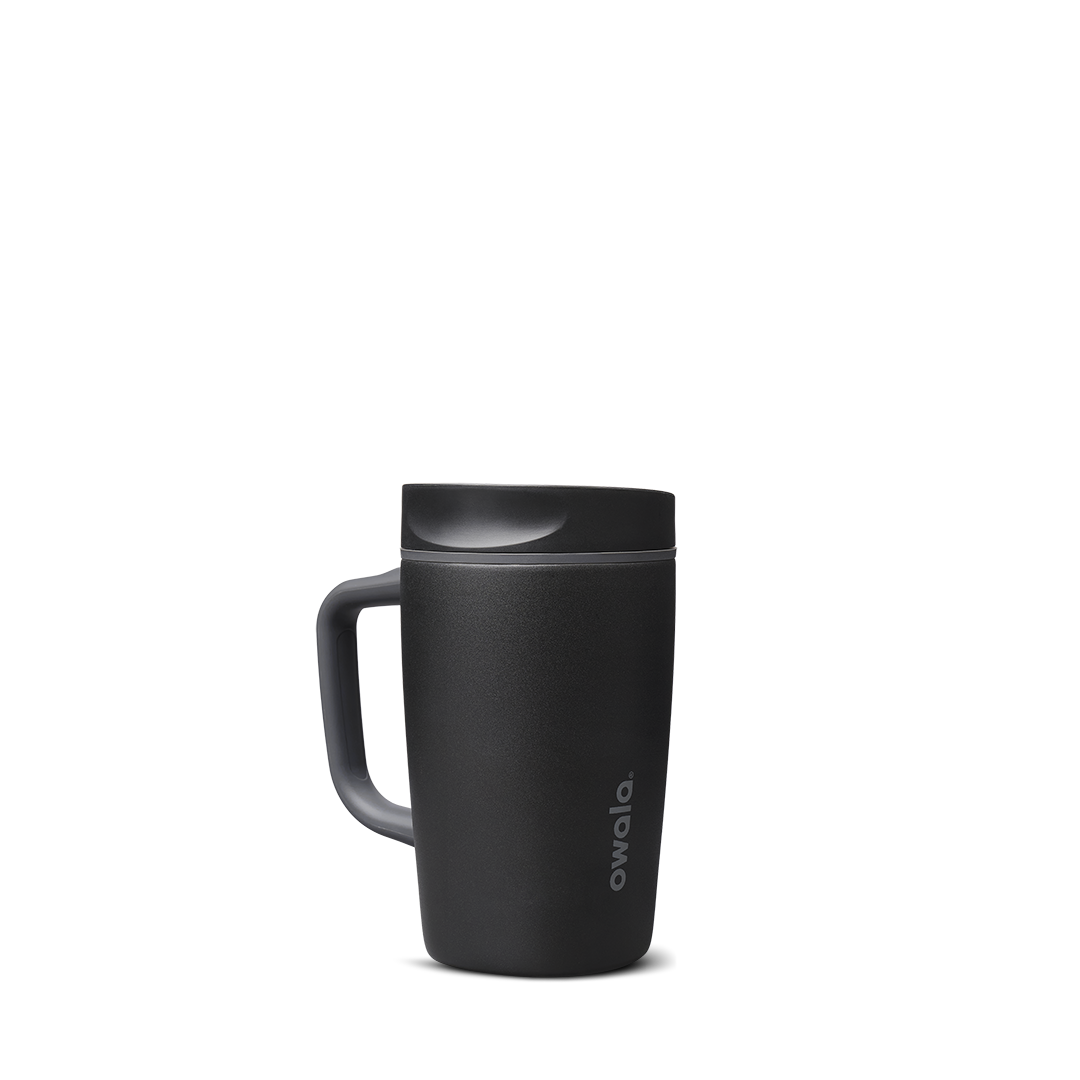 SmoothSip Slider with Handle 12oz in Very, Very Dark (Ceramic), matte black body with dark slider lid and black handle