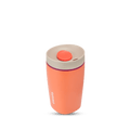 SmoothSip Slider 12oz in Campfire Nights, coral orange body with cream lid, red-orange slider button, magenta accent ring, and white Owala logo