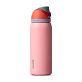 FreeSip 32oz in Sugar High, coral pink insulated bottle with rust orange flip cap and forest green accent band