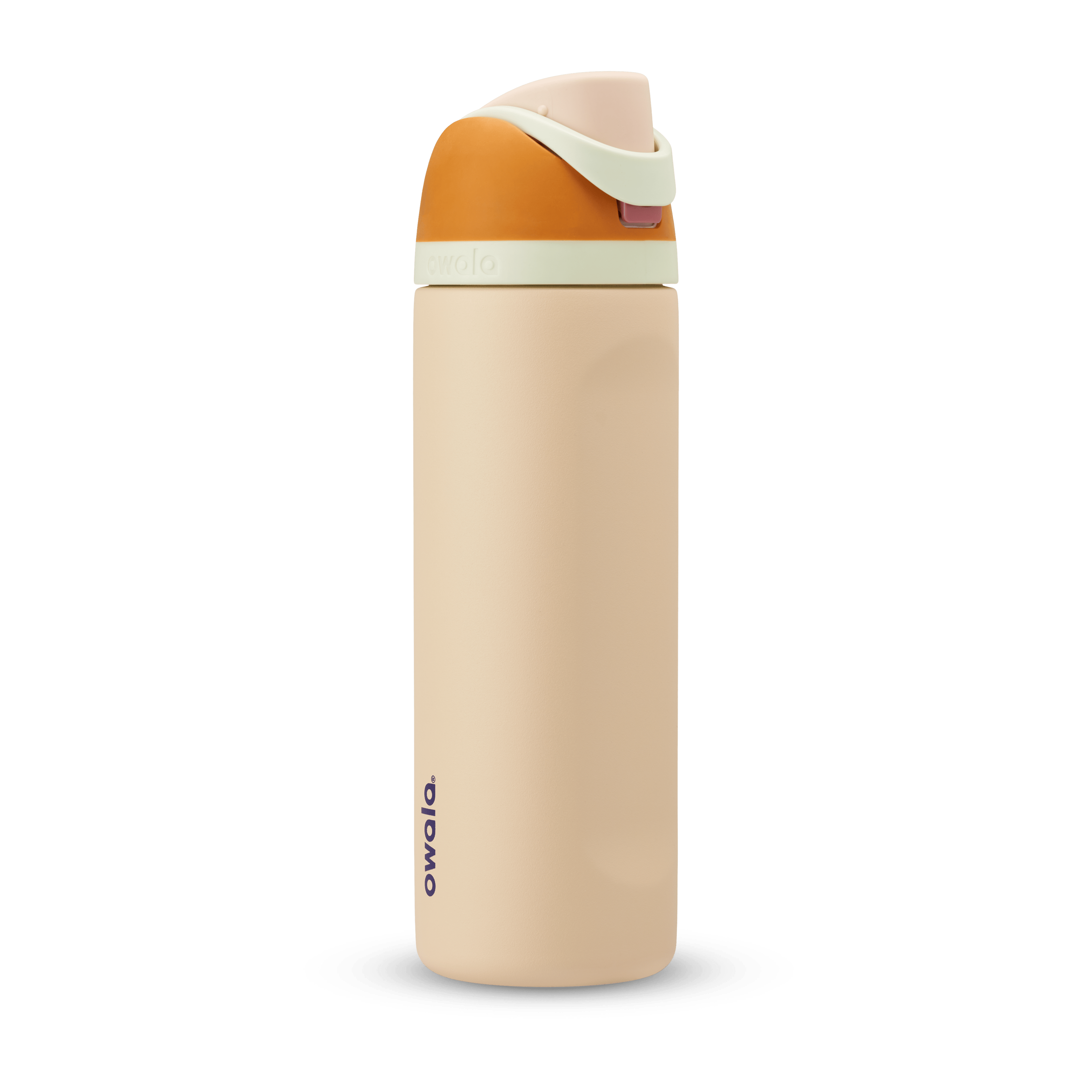FreeSip 24oz in Water in the Desert, sand tan body with orange flip cap, mint green carry loop, and tan lid